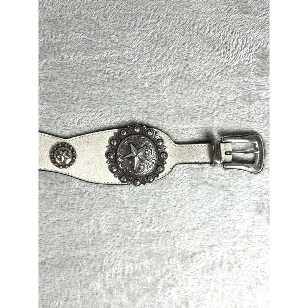 Kate Cate XXS Regina Belt White In Nappa Calfskin w/ Silver Star Conchos & Adjus